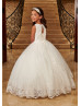 Chic Beaded Ivory Lace Tulle Keyhole Back Flower Girl Dress